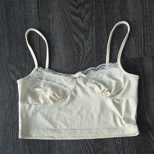 Soft Pastel Yellow Crop Top With White Lace Size Medium